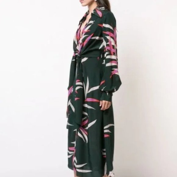 $468 DIANE VON FURSTENBERG QUINCY HUNTER PALM LEAVES SILK WRAP EFFECT MIDI DRESS - Picture 3 of 16